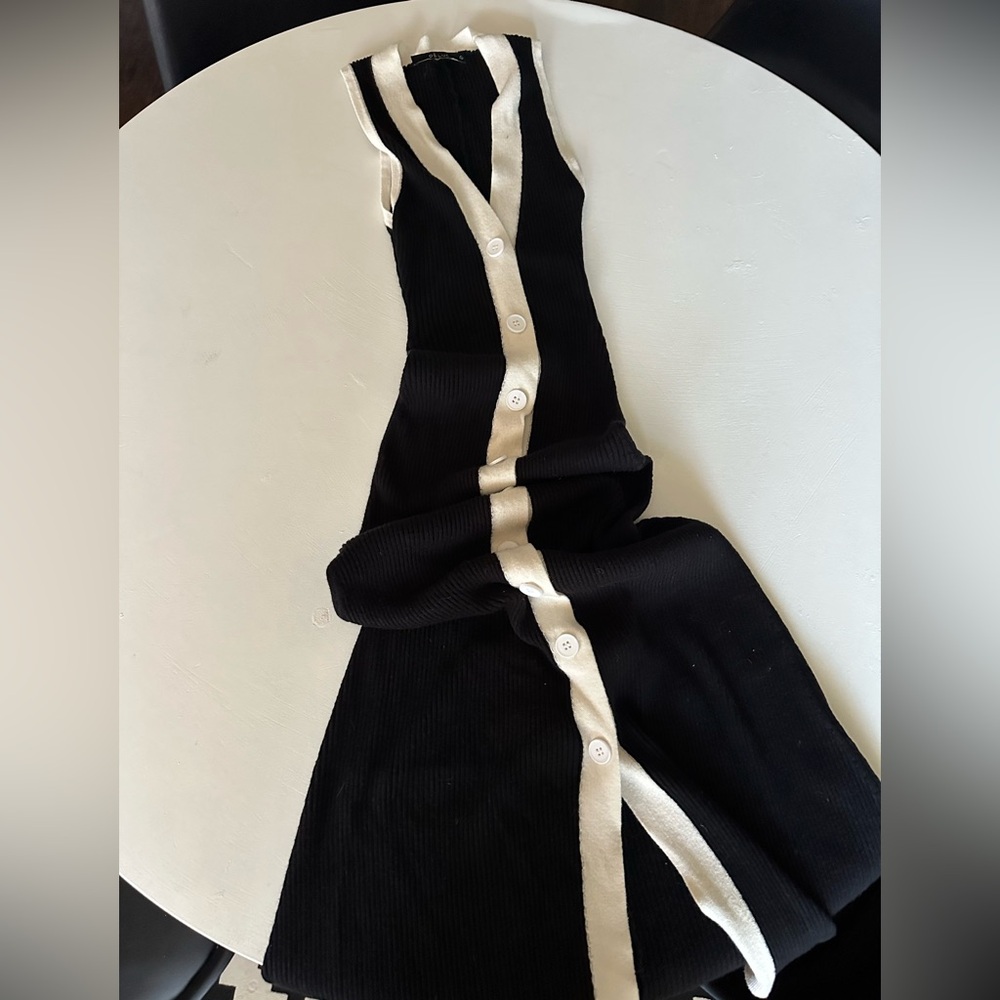 Deluc Black and Cream Button-Up Knit Dress